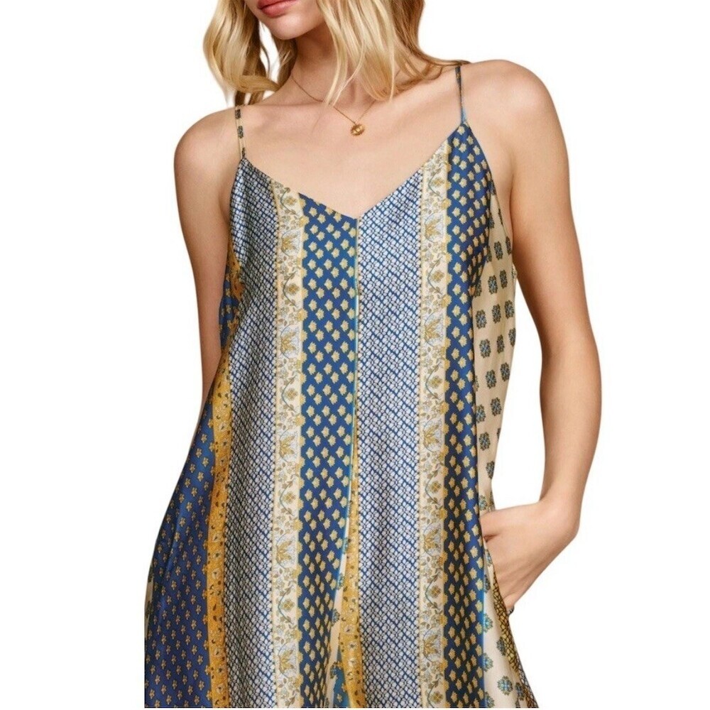 Wide Leg Silky Satin Boho Patchwork Palazzo Jumpsuit L Hippie Festival Gypsy - Picture 8 of 16